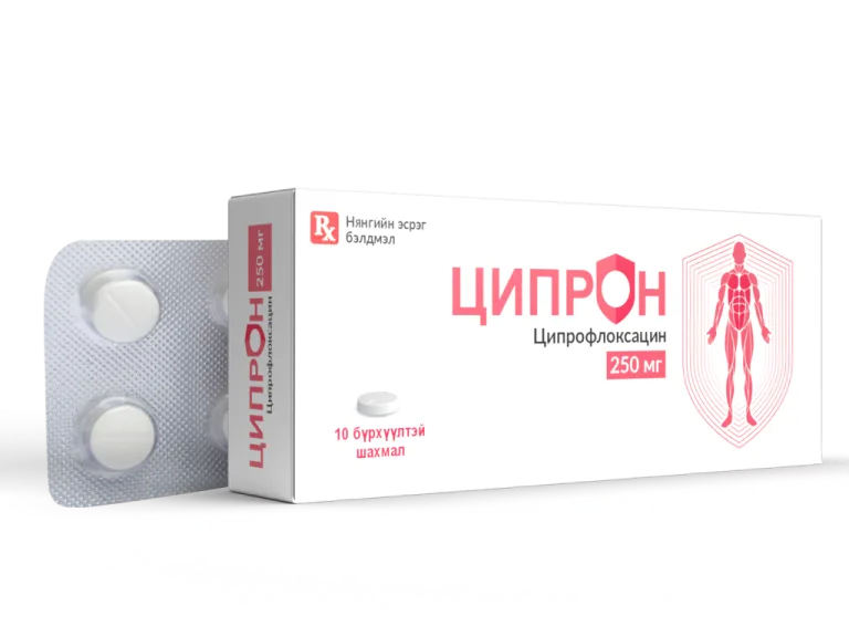 Ципрон 250мг №10 - Антибиотик (Ципрофлоксацин - Сiprofloxacin)